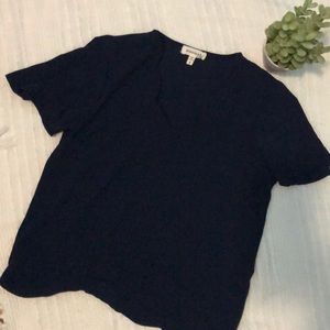 •Navy Scalloped Hem Blouse•